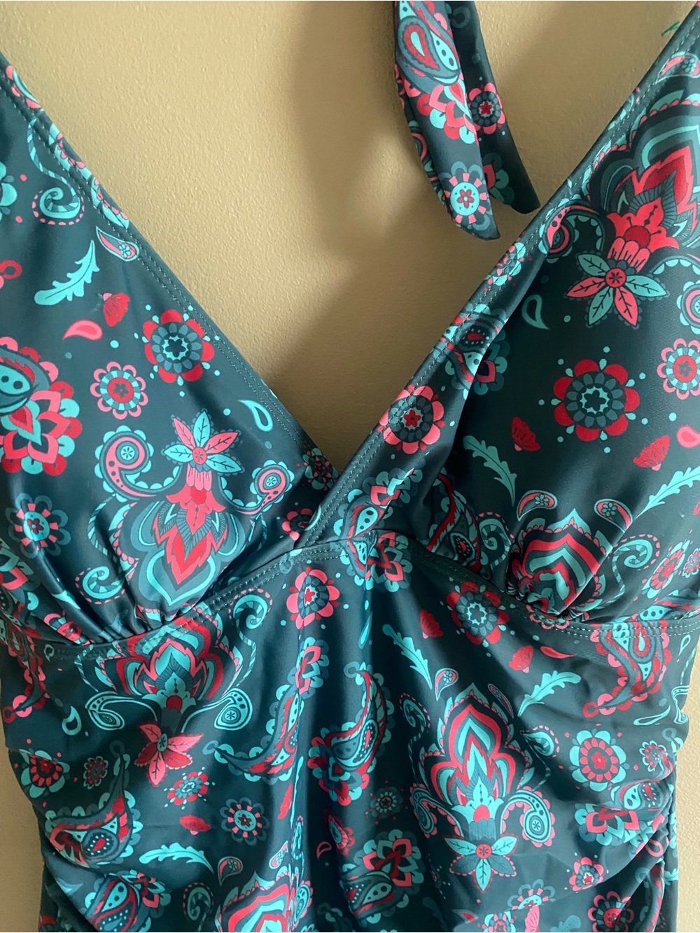 Halter One-Piece Swimdress in Teal‎ Paisley - Picture 4 of 11